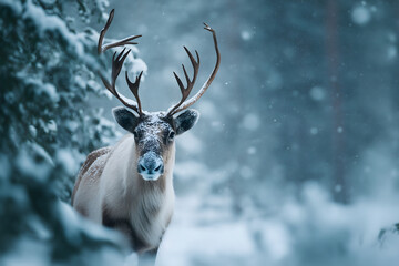 reindeer in snowy forest