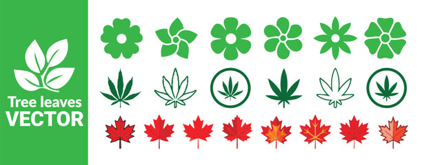 Green flowers cannabis leaves maple leaves vector set botanical design elements
