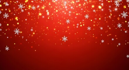 A festive red background with falling snowflakes and glowing bokeh lights, creating a magical holiday atmosphere perfect for christmas or winter themes
