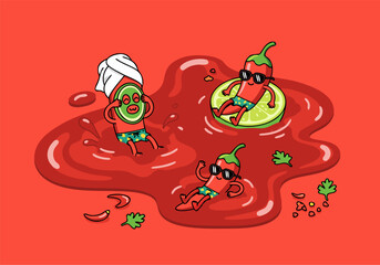 Naklejka premium Funny chili pepper spa illustration