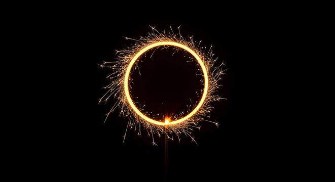 A glowing sparkler ring on a black background, symbolizing the preparation for a New Year celebration and festivities - Powered by Adobe