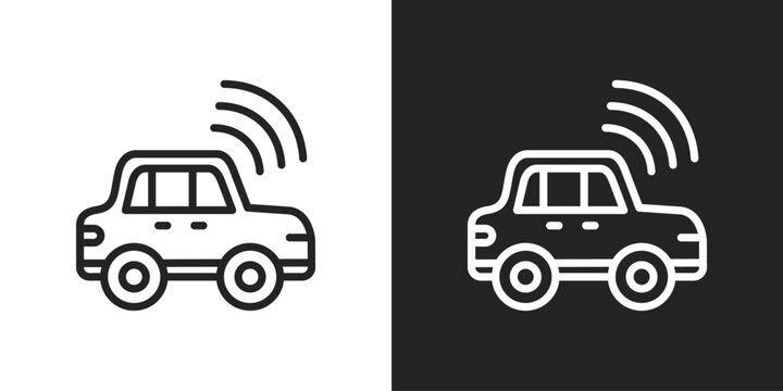 Smart Car Icon In Black And White Line Style