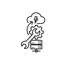 Server maintenance icon featuring wrench and gear on transparent background