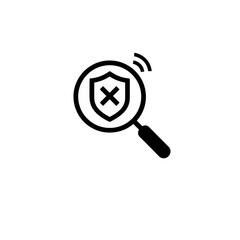 Virus scan icon featuring magnifying glass and shield on transparent background