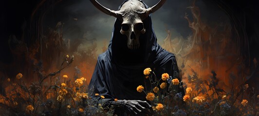 A grim reaper , a small creature made of glass that is sitting in the palm of your hand, ai generative