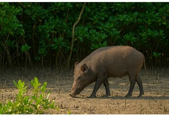 The image shows a wild boar (Sus scrofa), likely the Indian boar (Sus scrofa cristatus) or Banded pig (Sus scrofa vittatus) subspecies. This robust mammal,