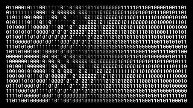 Full-frame white binary digits on black background creating a dynamic technology backdrop
