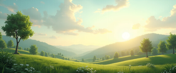 A serene landscape depicting customer trust building in a community setting. The composition allows for negative space to enhance messaging.