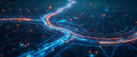 A captivating live traffic map visualization integrating GPS updates, using abstract forms to engage the viewer while providing ample copy space for content adaptation.