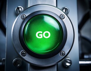 green go button illuminated on industrial machine start