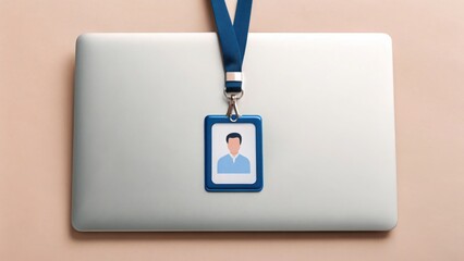 Professional Badge on Closed Laptop for Career Advancement Context