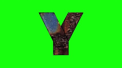 Y Letter Metal Rusty Effect Animation, Rusty Metal Erosion Animated Background alpha channel 4K