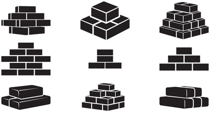 Stacked brick asset icon — solid black vector of modular blocks symbolizing assets, reserves, storage and infrastructure (editable, isolated)