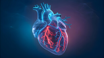 Striking anatomical heart illustration for medical presentations, healthcare marketing, and science education, showcasing the complex circulatory system