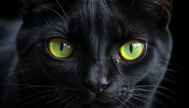 Black Cat Green Eyes Mysterious Feline Portrait Photography