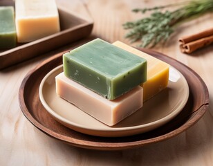 artisan soap bars on plate natural skincare wellness