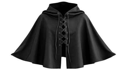  Mysterious Black Hooded Cloak Draped Over Figure with Flowing Fabric for Costume and Cosplay Isolated on White Background