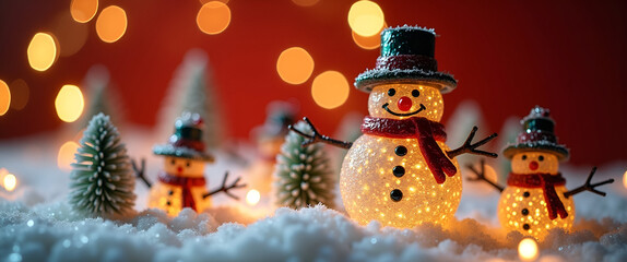 A beautiful arrangement of snowman jewelry glimmers against a festive backdrop. The design allows ample copy space for showcasing custom messages or branding.