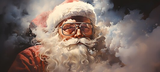 a light santa claus gift child Christmas gift coming out of the smoke, ai genrative