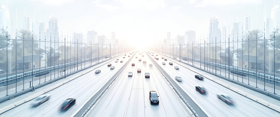 A minimalistic design showcasing smart traffic systems in an urban environment, with clear lines and defined structure. The layout allows for significant copy space presentation for informational purp