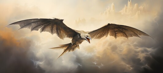 Naklejka premium a light Pterodactyl coming out of the smoke , ai generative