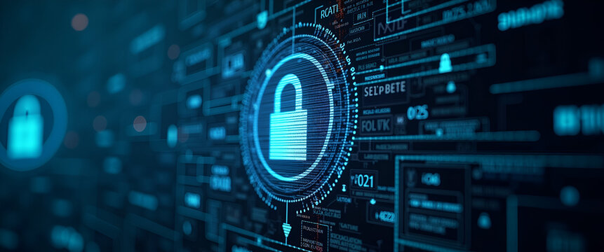 An artistic interpretation of data encryption, featuring intricate visuals that represent security processes with significant negative space for supplemental information.