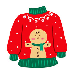 Cute Gingerbread Man Christmas Sweater Clipart Holiday