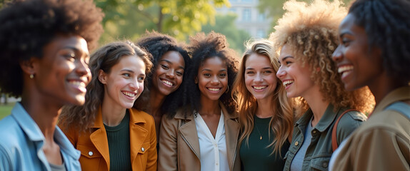 Young people of various backgrounds exploring equality themes together, with clear copy space for messaging. The image embraces leading lines in its arrangement.