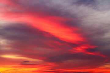 Fiery Sunset Sky with Dramatic Red and Orange Clouds