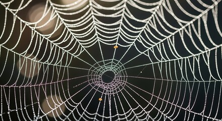 Intricate Spiderweb with Dew Drops in Natural Light.