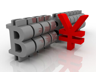 3d illustration bitcoin sign currency in gold coin  with yen sign 