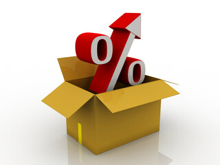 3d rendering Percentage Icon in card box
 