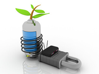 3d rendering Transmitter WiFi with green energy battery