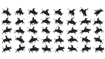 Dynamic collection of rodeo rider silhouettes in action, perfect for capturing the spirit of the Wild West and exciting sporting events in your projects, originally created as scalable vector art