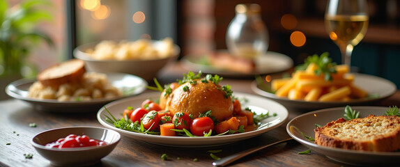 An exquisite Passover stock photo capturing the essence of celebration with beautifully presented dishes and clear space for text overlay, suitable for advertising.