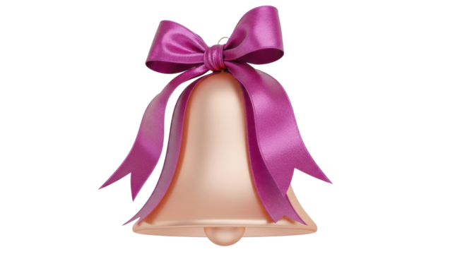 Isolated Christmas bell with ribbon, gold color, holiday decoration, celebration theme