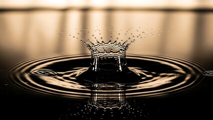 Captivating water drop collision creating a crown-like splash with concentric ripples.