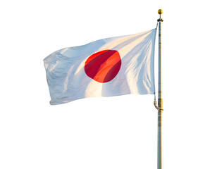Japanese flag waving in the wind isolated on transparent background, a symbol of japan