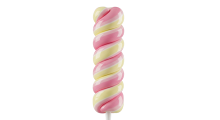 Isolated sweet pink yellow striped marshmallow rope twist candy on stick, confection
