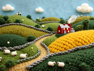 Knitted Fantasy Countryside Landscape