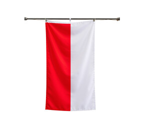 Vertical bicolored flag of poland hanging on a metal rod isolated on transparent background