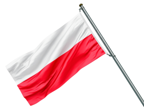 Waving flag of poland isolated on transparent background, a symbol of national pride and identity