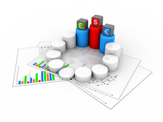 3d rendering Global Currencies with business graph