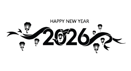 Obraz premium Elegant 2026 New Year celebration with decorative lanterns and flowing ribbons