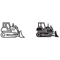 Bulldozer Outline and Solid Style Icons