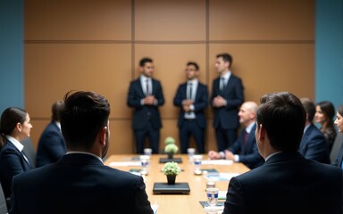 Business people negotiating at boardroom behind closed doors. High quality