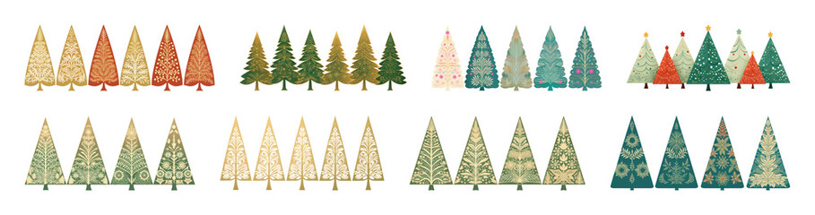 Obraz premium PNG Colorful festive Christmas tree designs, element set on transparent background