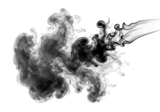 Dark Smoke Swirls on Transparent Background Abstract Design Element