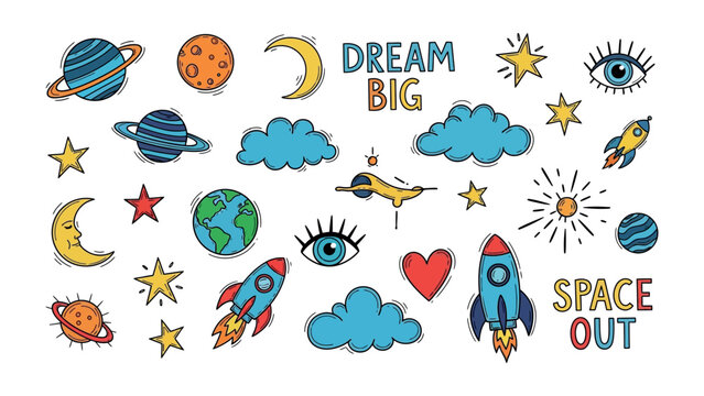 Celestial Dreamscape: A captivating collection of cosmic elements and inspirational phrases, inviting viewers to explore the vastness of space and embrace the power of dreams.