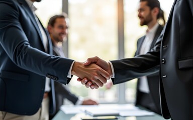 Business people shaking hands during meeting. High quality
